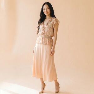 Parker Top Multicolor Floral Ruffle Blouse with Metallic Threads